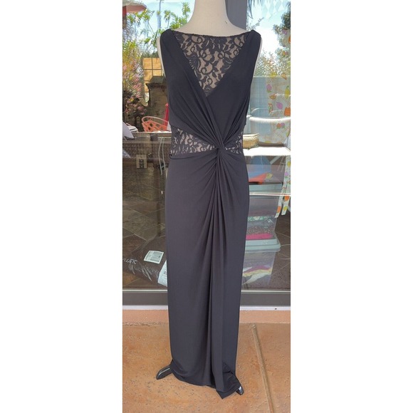 LAUREN RALPH LAUREN ~Black Full Length Gown ~Twist Detail & Peek-a-Boo Lace ~ 10 - Picture 2 of 16
